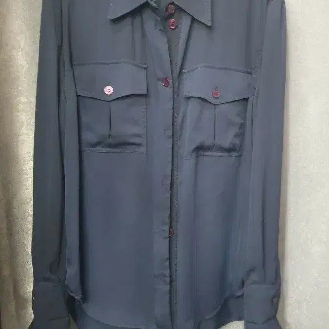 [BUNJANG] Lucky Chouette Navy Blue Silk Blend Blouse Size 36 / 럭키슈에뜨 네이비 블루 실크 블라우스36