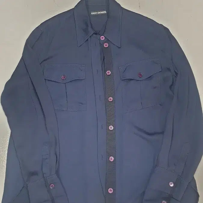 [BUNJANG] Lucky Chouette Navy Blue Silk Blend Blouse Size 36 / 럭키슈에뜨 네이비 블루 실크 블라우스36