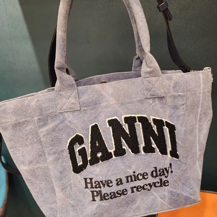 [BUNJANG] GANNI Denim Tote Bag with Shoulder Strap / 가니 데님 토트백 숄더백 겸용