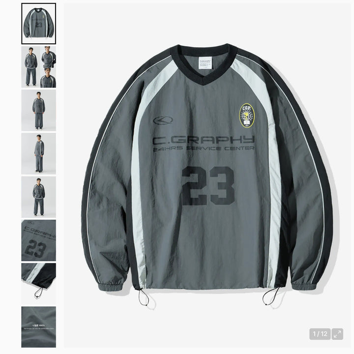 [BUNJANG] CODEGRAPHY Colorblock Sport Crewneck Set-Up (Top &amp; Bottom) / [코드그라피] 화섬 배색 스포츠 크루넥 셋업