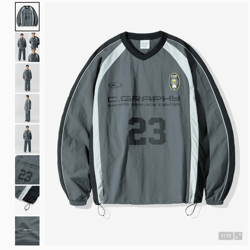 [BUNJANG] CODEGRAPHY Colorblock Sport Crewneck Set-Up (Top &amp; Bottom) / [코드그라피] 화섬 배색 스포츠 크루넥 셋업