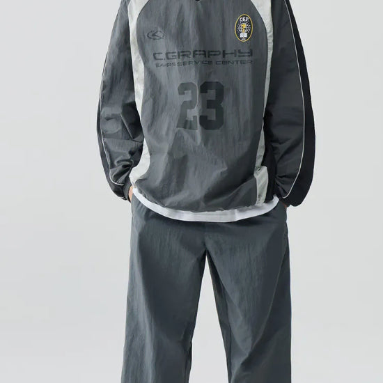 [BUNJANG] CODEGRAPHY Colorblock Sport Crewneck Set-Up (Top &amp; Bottom) / [코드그라피] 화섬 배색 스포츠 크루넥 셋업