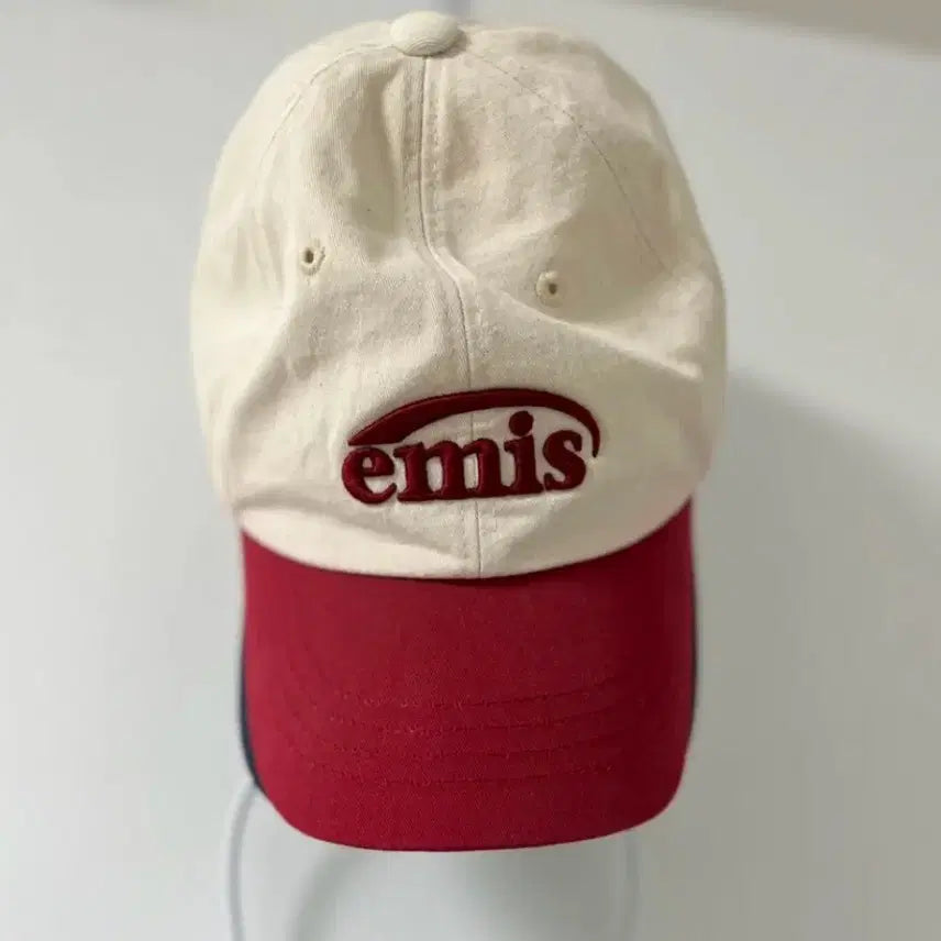 [BUNJANG] Emis Logo Embroidered Cotton Twill Ball Cap Ivory/Red / emis 엠이즈 볼캡 아이보리/레드