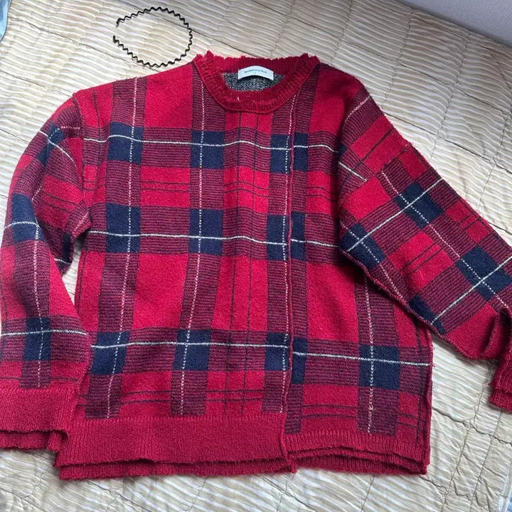 [BUNJANG] Andersson Bell Red Check Knit Sweater / 앤더슨벨 레드 체크 니트