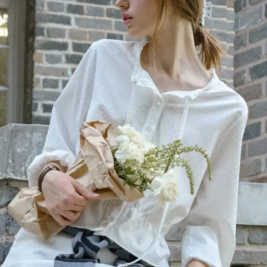 [BUNJANG] Letter From Moon Dot Banding Blouse Sky Blue / (새상품)레터프롬문 도트 밴딩 블라우스 스카이블루