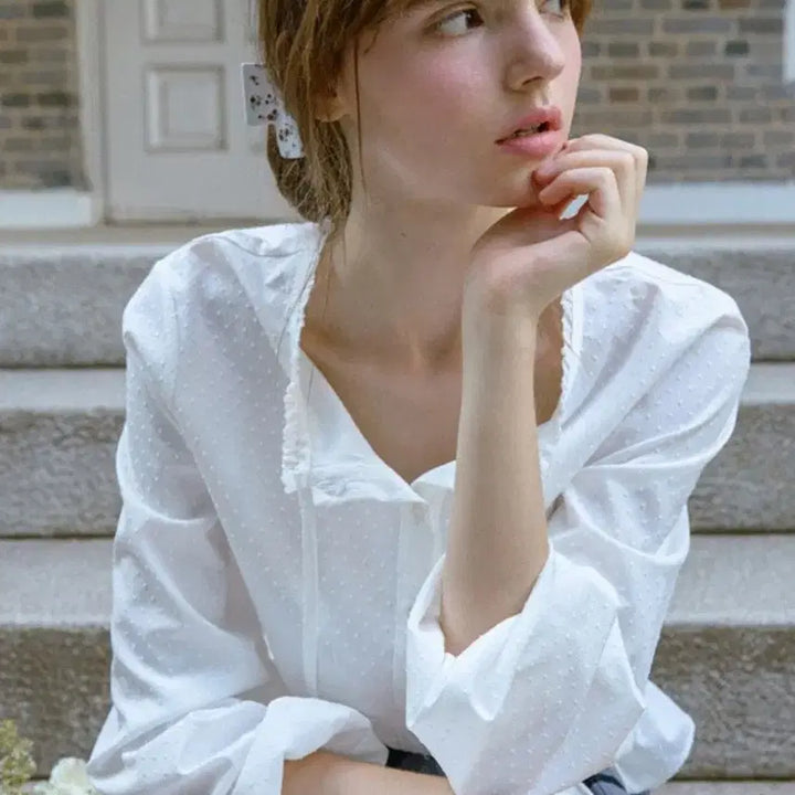 [BUNJANG] Letter From Moon Dot Banding Blouse Sky Blue / (새상품)레터프롬문 도트 밴딩 블라우스 스카이블루