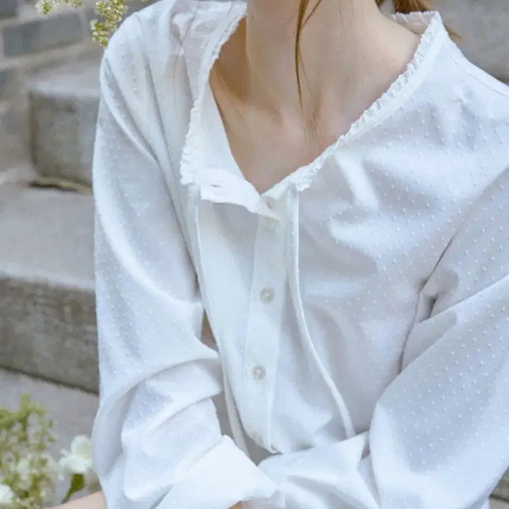 [BUNJANG] Letter From Moon Dot Banding Blouse Sky Blue / (새상품)레터프롬문 도트 밴딩 블라우스 스카이블루