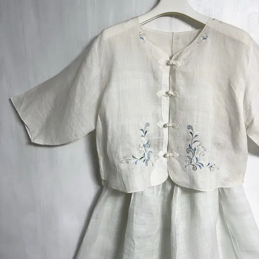 [BUNJANG] Ramie Embroidered Jeogori and Skirt Set / 모시 자수 저고리, 모시 치마(맞춤) 세트