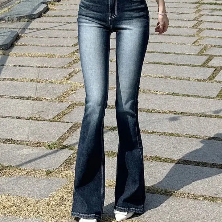 [BUNJANG] Unicon Washed Long Bootcut Denim Jeans / 유니콩 몸매보정 워싱 롱 부츠컷 데님(롱기장)