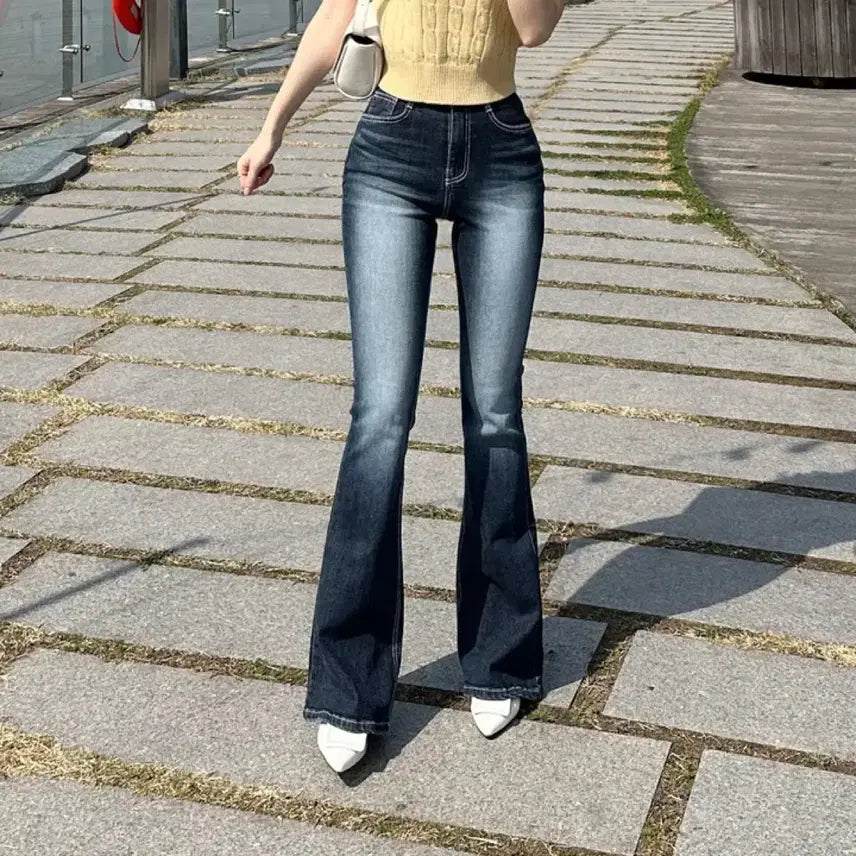 [BUNJANG] Unicon Washed Long Bootcut Denim Jeans / 유니콩 몸매보정 워싱 롱 부츠컷 데님(롱기장)