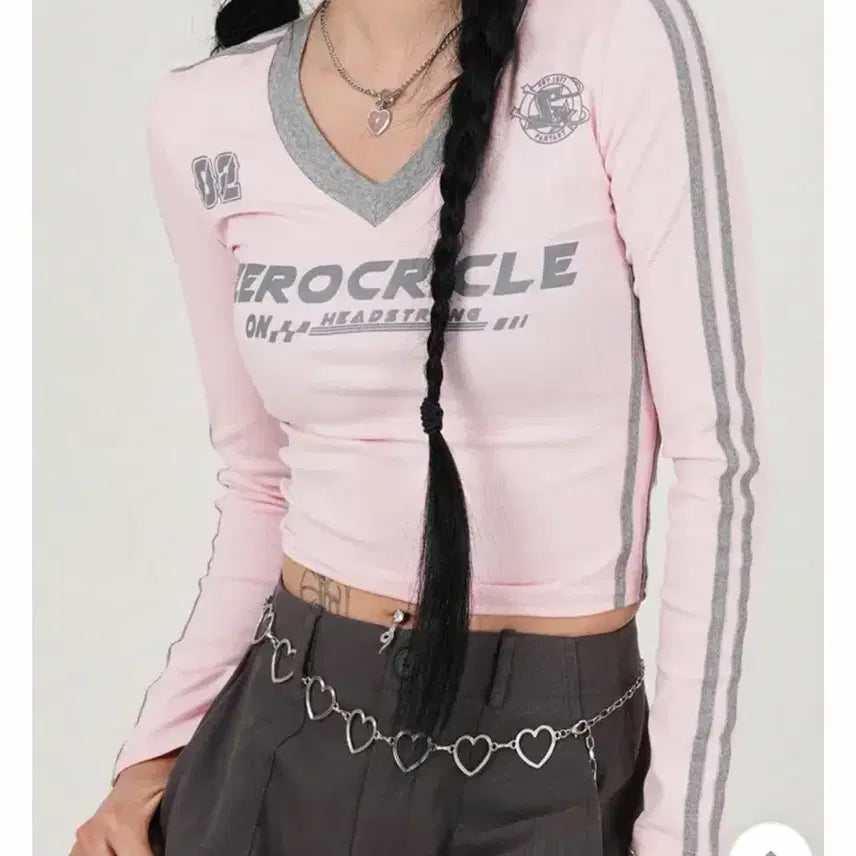 [BUNJANG] Pink Color Block Long Sleeve T-Shirt / 핑크 배색 긴팔티