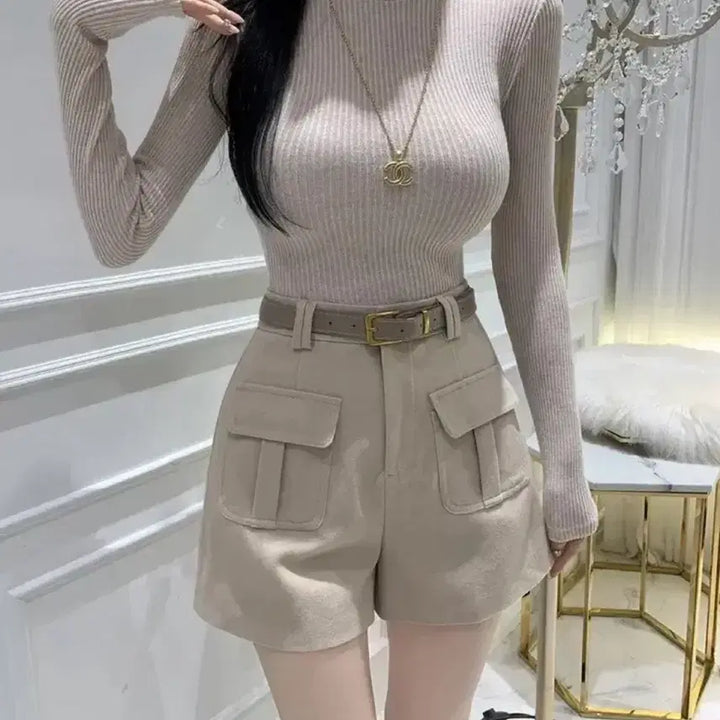 [BUNJANG] Yoo In Mi Isabelle Ribbed Fit Turtleneck Beige / 유인미 이자벨 골지핏 폴라티 베이지