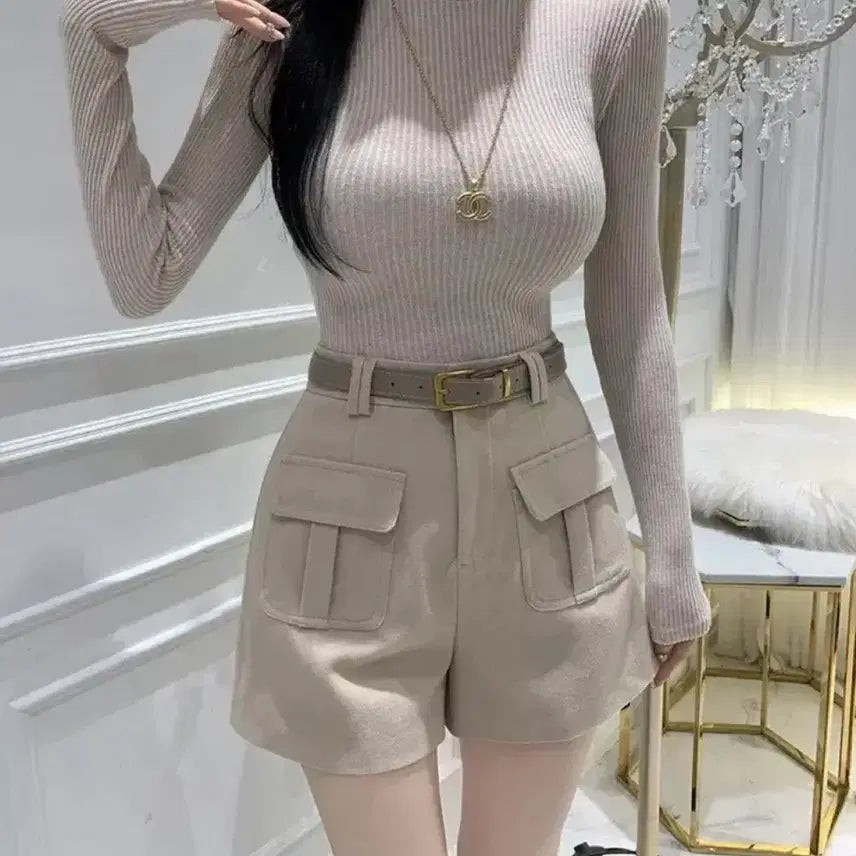 [BUNJANG] Yoo In Mi Isabelle Ribbed Fit Turtleneck Beige / 유인미 이자벨 골지핏 폴라티 베이지