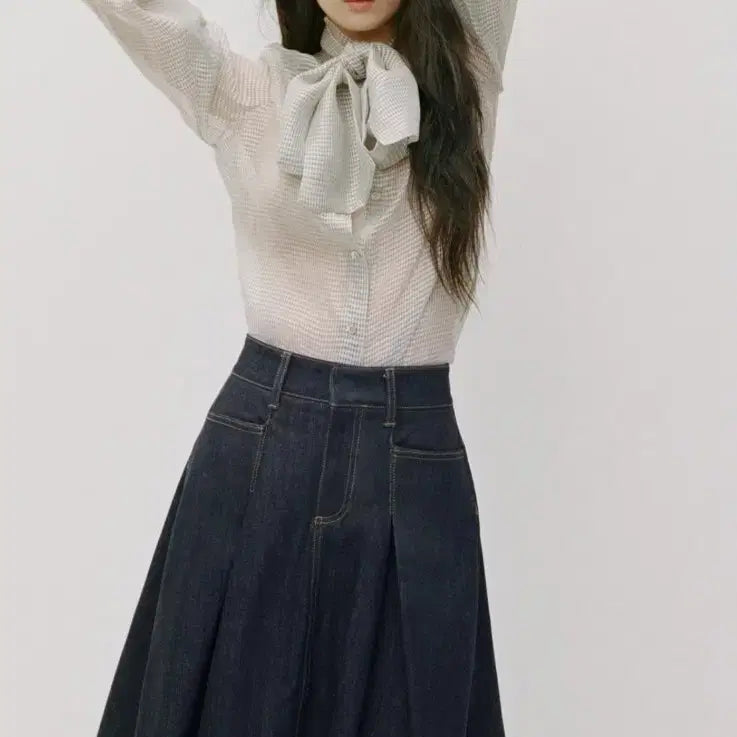 [BUNJANG] Zara Silk 100% Sheer Ribbon Check Blouse XS / ZARA 자라 실크 100% 시스루 리본 체크 블라우스 XS