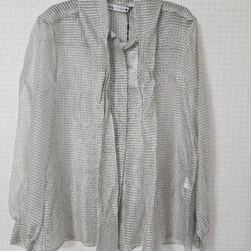 [BUNJANG] Zara Silk 100% Sheer Ribbon Check Blouse XS / ZARA 자라 실크 100% 시스루 리본 체크 블라우스 XS