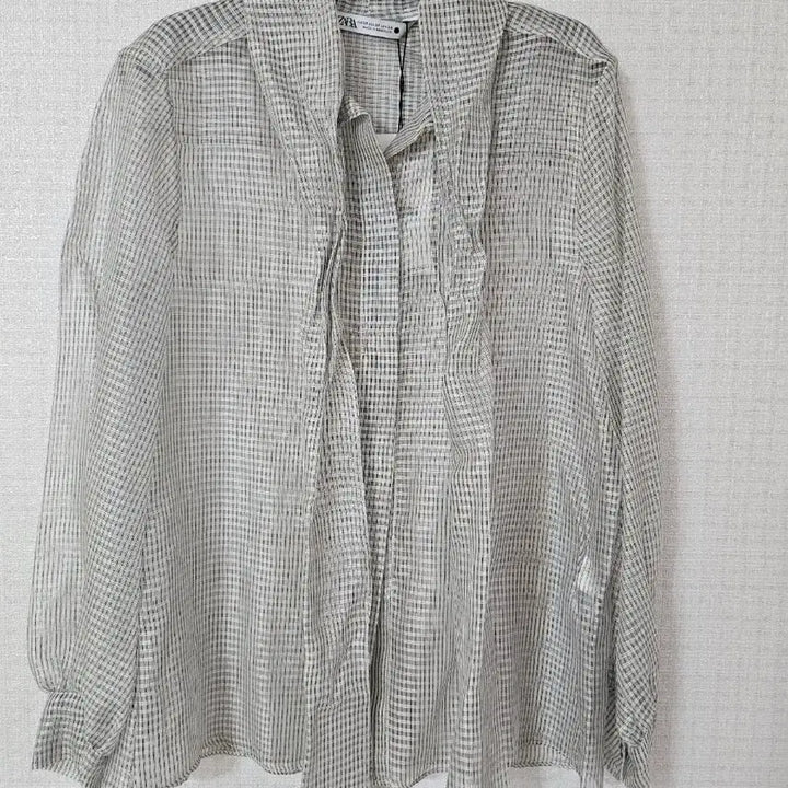 [BUNJANG] Zara Silk 100% Sheer Ribbon Check Blouse XS / ZARA 자라 실크 100% 시스루 리본 체크 블라우스 XS