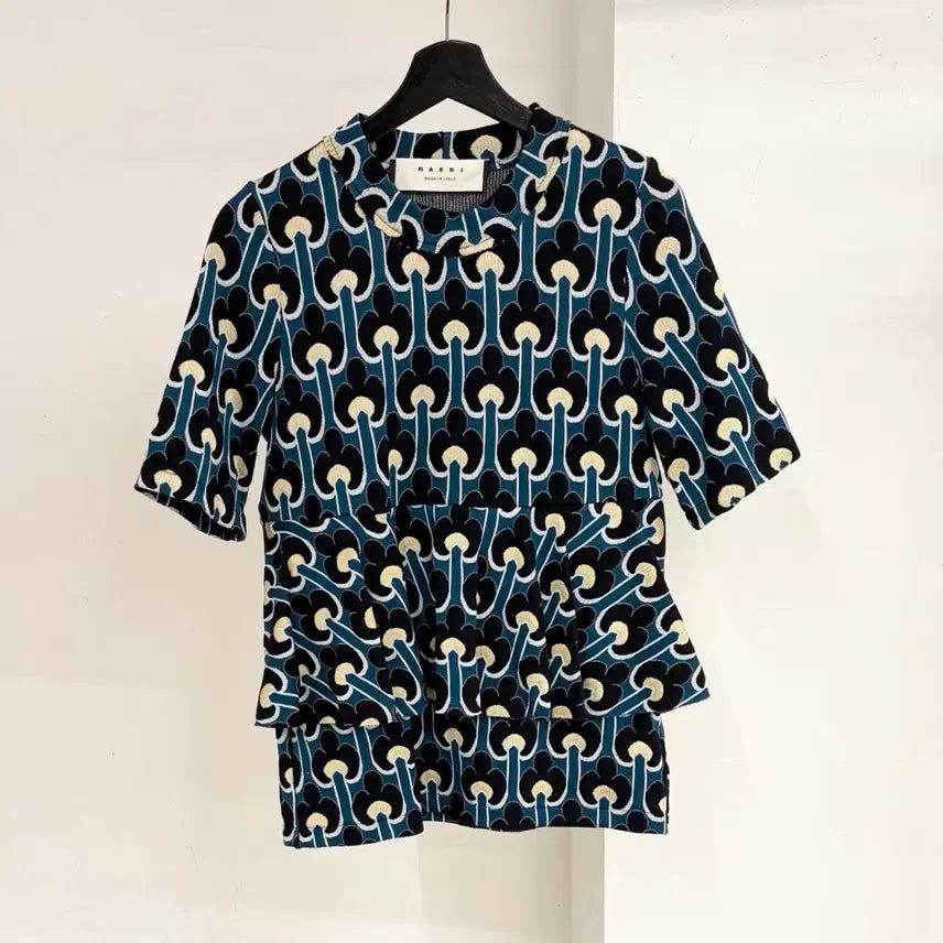 [BUNJANG] Marni Navy Blue Flower Pattern Blouse / 마르니 네이비 블루 컬러 플라워 패턴 블라우스