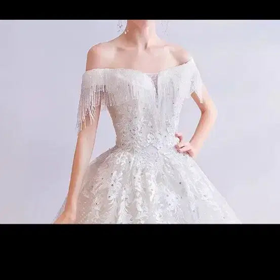 [BUNJANG] Off-Shoulder Beaded Wedding Dress / 본식드레스 웨딩드레스 판매/대여