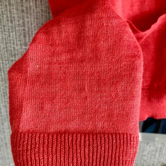 [BUNJANG] Hazzys Linen V-Neck Knit Cardigan - Brick Red / 헤지스 HAZZYS 브릭 레드 린넨 마 브이넥 니트 가디건 85