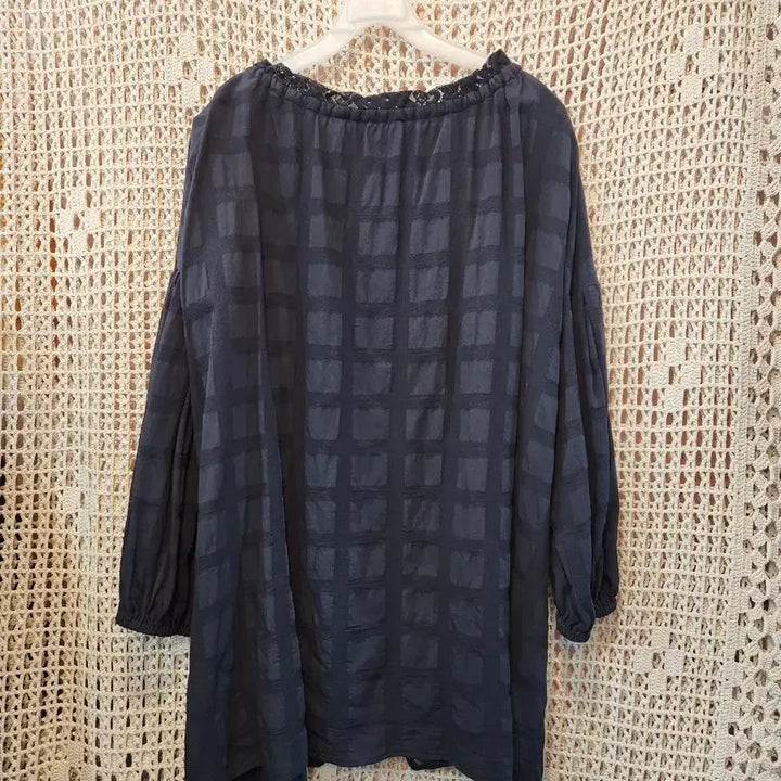 [BUNJANG] Black Lace Check Blouse / 블랙 레이스 체크 블라우스