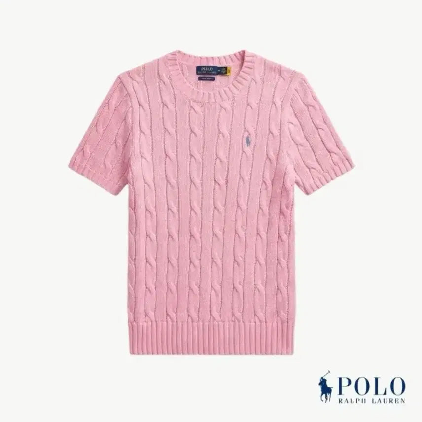 [BUNJANG] Polo Ralph Lauren Cable Knit Short Sleeve Sweater Pink / 폴로 랄프로렌 꽈배기 케이블 반팔 니트 핑크 미개봉 새상품