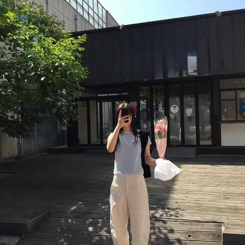 [BUNJANG] Pony tail Check Short Sleeve T-Shirt / 새상품)포니테일 체크 반팔티