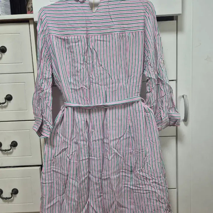 [BUNJANG] Pink Green Stripe Shirt Dress / 핑크 그린 스트라이프 셔츠 원피스