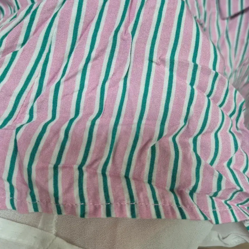 [BUNJANG] Pink Green Stripe Shirt Dress / 핑크 그린 스트라이프 셔츠 원피스