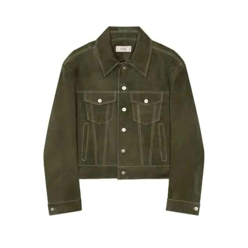 [BUNJANG] Wavyness Steel Crop Suede Trucker Jacket (Green) / 웨이비니스 / 스틸 크롭 스웨이드 트러커 자켓 (그린) / 2 size