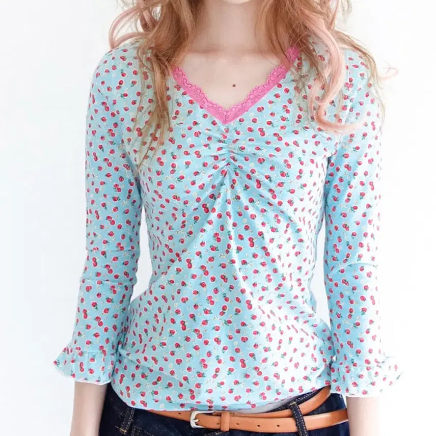 [BUNJANG] Shopfairy Little Strawberry Lace Top Mint / 샵페어리 리틀 스트로베리 레이스 탑 민트