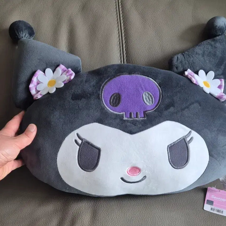 [BUNJANG] Sanrio Kuromi Face Cushion Plush Flower Check / 산리오 쿠로미 얼굴 쿠션 인형 플라워체크