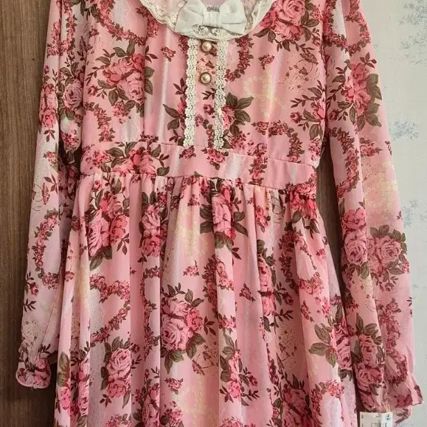 [BUNJANG] Vintage Rose Pattern Mini Dress with Lace Detail / 반티지 원피스