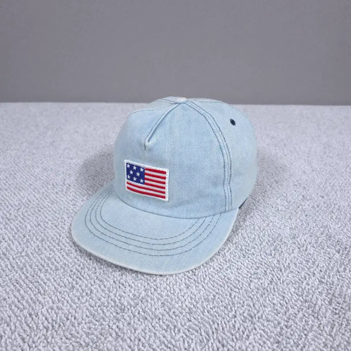 [BUNJANG] USA Flag Pigment Washed Denim Snapback Hat / USA 성조기 남녀공용 피그먼트워싱 데님 연청 스냅백 모자 FREE