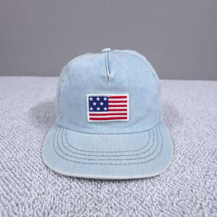 [BUNJANG] USA Flag Pigment Washed Denim Snapback Hat / USA 성조기 남녀공용 피그먼트워싱 데님 연청 스냅백 모자 FREE
