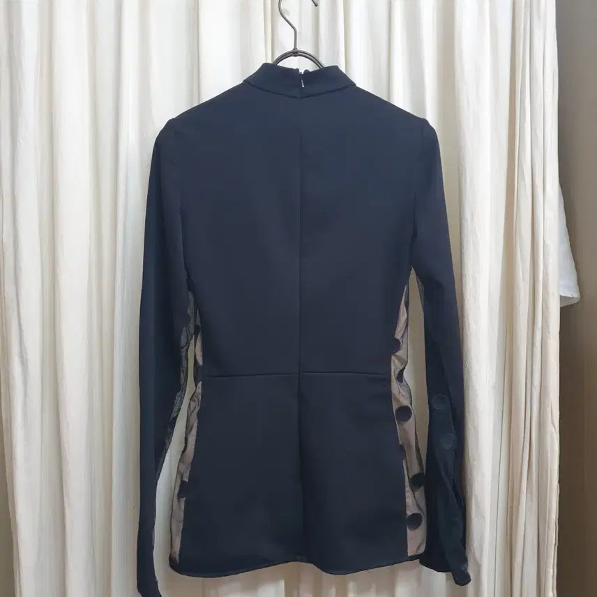 [BUNJANG] Black Dot See-Through Long-Sleeve Blouse / 블랙 도트 시스루 긴팔 블라우스