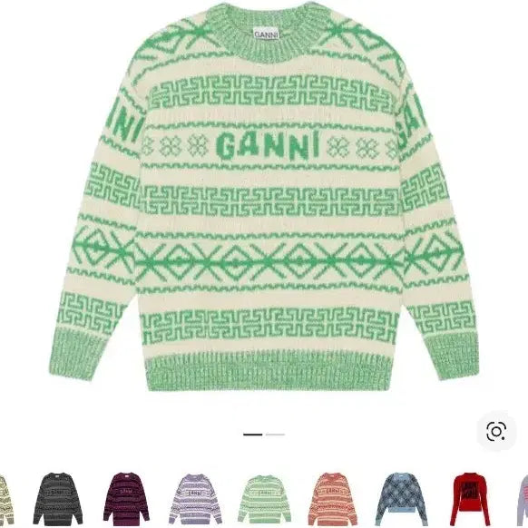[BUNJANG] GANNI Organic Wool 100% Green Pullover Knit Sweater / 66 ~ 77) 가니 GANNI 오가닉울100% 니트 그린 울 풀오버 에