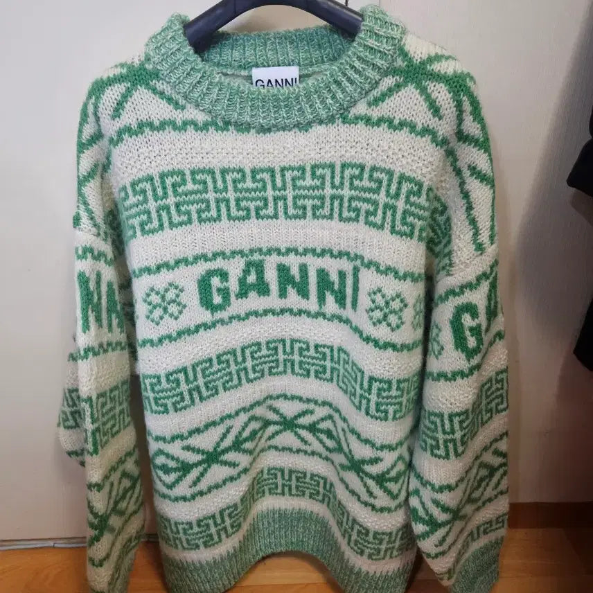 [BUNJANG] GANNI Organic Wool 100% Green Pullover Knit Sweater / 66 ~ 77) 가니 GANNI 오가닉울100% 니트 그린 울 풀오버 에