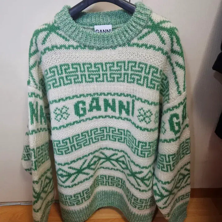 [BUNJANG] GANNI Organic Wool 100% Green Pullover Knit Sweater / 66 ~ 77) 가니 GANNI 오가닉울100% 니트 그린 울 풀오버 에