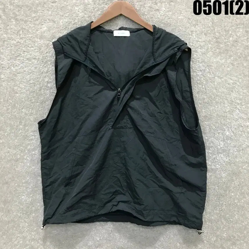 [BUNJANG] Slogan Hooded Windbreaker Vest Black L / 슬로건 후드 바람막이 조끼 블랙 L