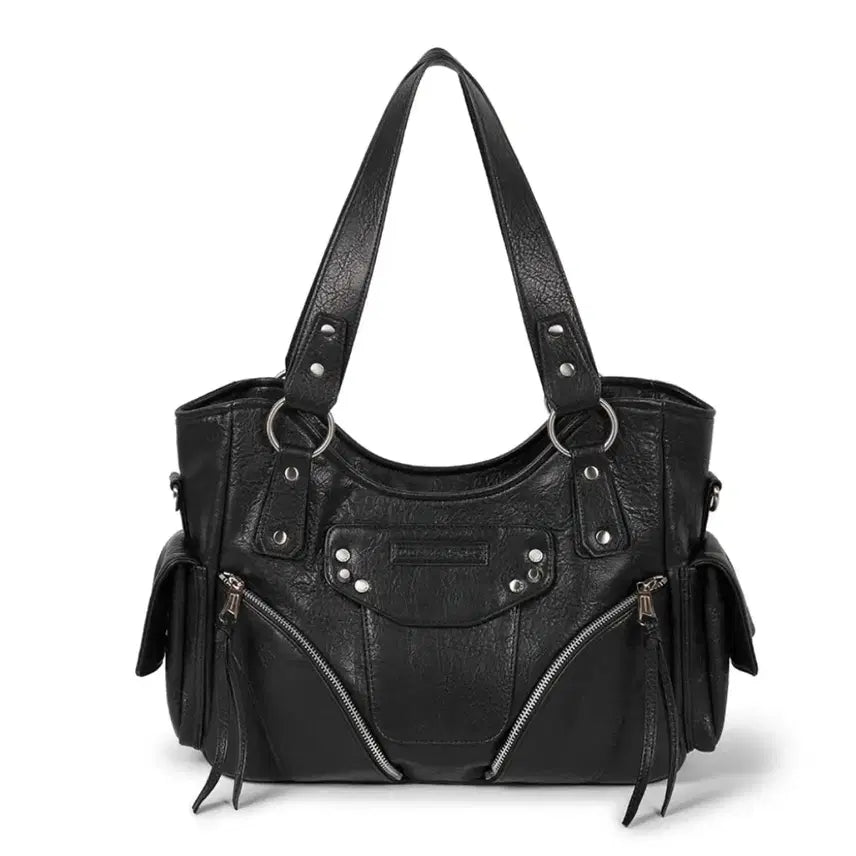 [BUNJANG] Lee Woo Gamas Caras Studded Leather Shoulder Bag Black / 이우가마카라스 스터디드 레더숄더백 블랙
