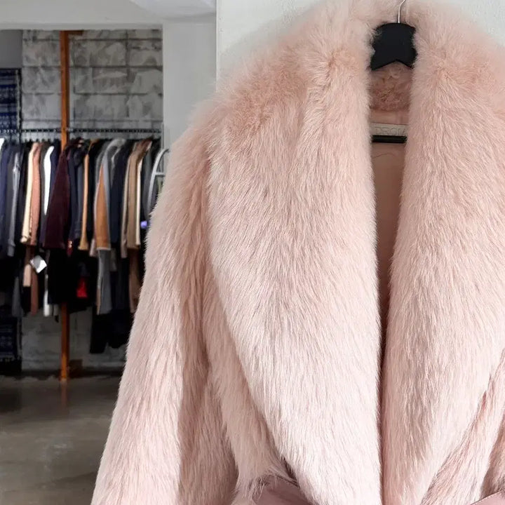 [BUNJANG] Drome Light Pink Faux Fur Belted Jacket XS / 드로메 라이트핑크 퍼 레더 벨티드 자켓
