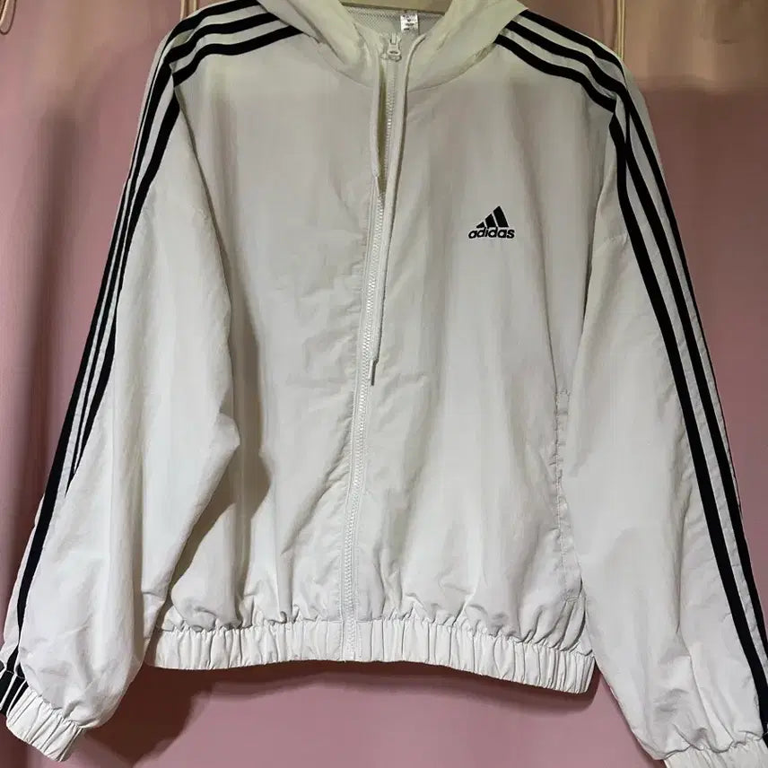 [BUNJANG] Adidas White Three-Stripes Cropped Windbreaker / 아디다스 바람막이 아디다스 화이트 삼선 바막 크롭 바람막이