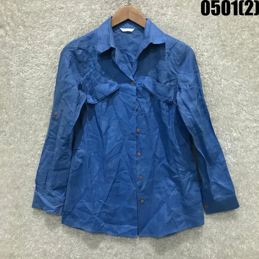 [BUNJANG] Blue Roll-up Long Sleeve Shirt Size S / 블루 롤업 긴팔 남방 s