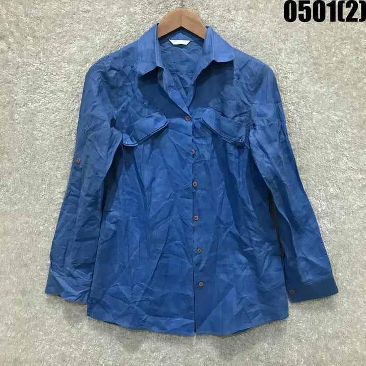 [BUNJANG] Blue Roll-up Long Sleeve Shirt Size S / 블루 롤업 긴팔 남방 s