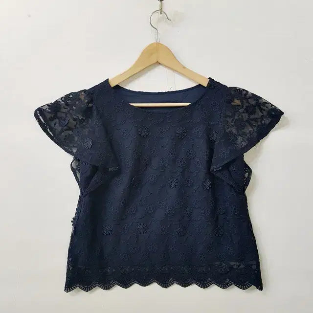[BUNJANG] Couture Brooch Lace Blouse Navy / couture brooch 레이스 블라우스 네이비