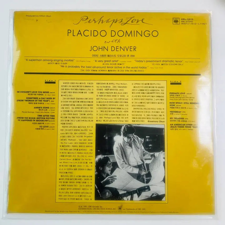 [BUNJANG] Plácido Domingo &amp; John Denver Perhaps Love LP Vinyl Record / 플라시도 도밍고 존 덴버 Perhaps Love LP 음반 팝니다.