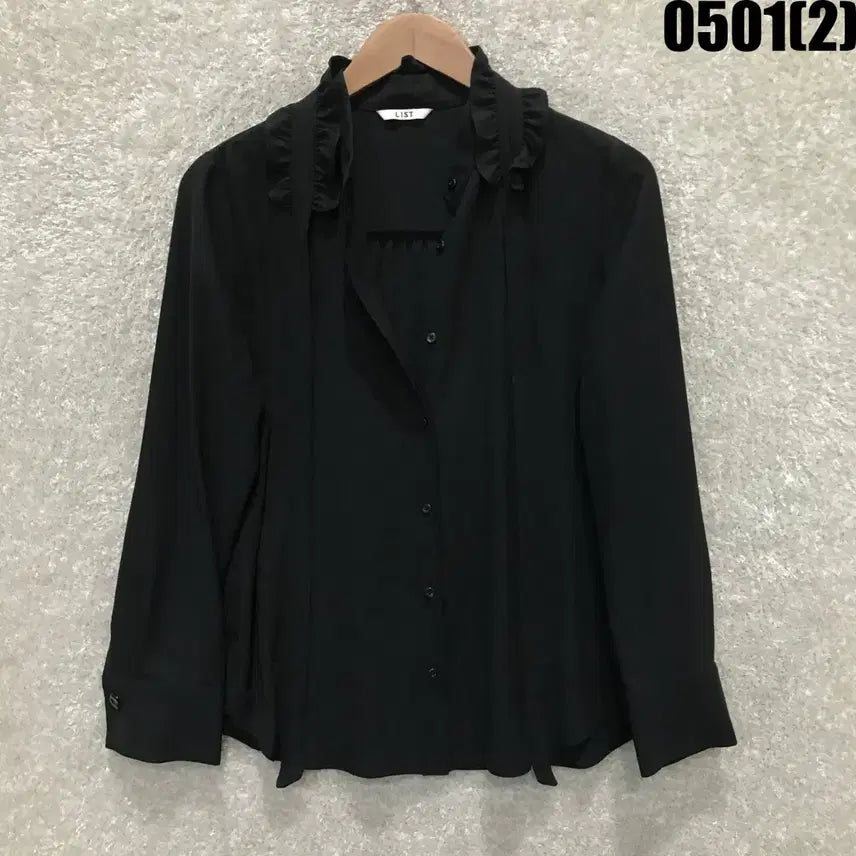 [BUNJANG] LIST Black Frill Detail Blouse - Size S / LIST 블랙 프릴 장식 블라우스 s