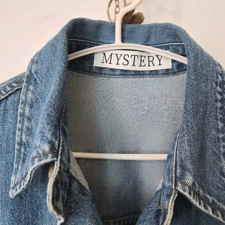 [BUNJANG] MYSTERY Medium Blue Vertical Wash Long Denim Shirt Jacket / 빈티지 무드 가득  미스테리(MYSTERY) 롱 데님 셔츠 자켓