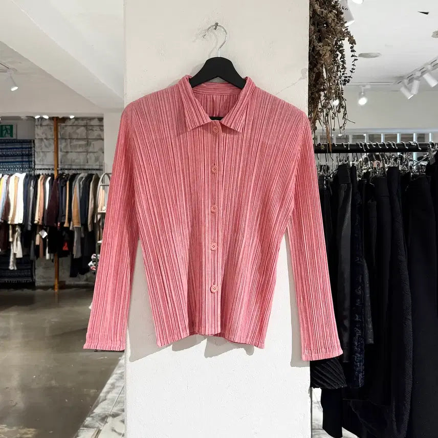 [BUNJANG] Pleats Please Pink Basic Long Sleeve Shirt / 플리츠 플리즈 핑크 베이직 롱슬리브 셔츠