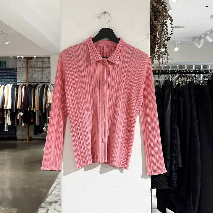[BUNJANG] Pleats Please Pink Basic Long Sleeve Shirt / 플리츠 플리즈 핑크 베이직 롱슬리브 셔츠